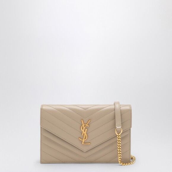 Saint Laurent Accessories - Saint Laurent Cassandre Dark Beige Envelope Chain Clutch Bag